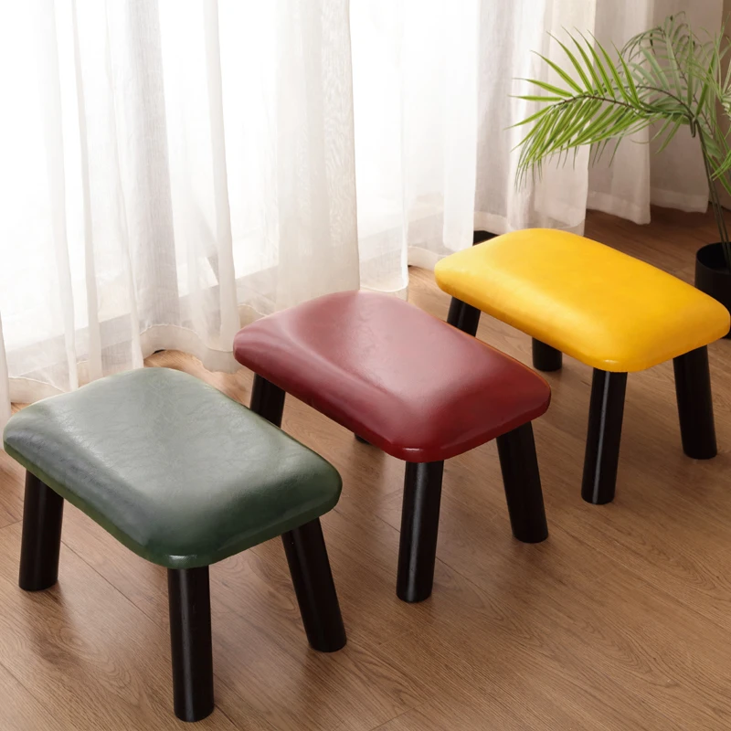 

Small Leather Stool Wooden Vanity Low Kitchen Creative Dressing Table Stool Retro Man Mobili Soggiorno Household Supplies