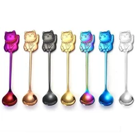 100pcslot lucky cat coffee stir spoon colorful stainless steel dessert pudding tea scoop kitchen tableware cup decor
