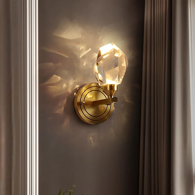 Jmzm Modern Crystal Wall Lamp Copper Lampholder Simplicity LED Sconce Lamp For Living Room Bedroom Hotel Indoor Loft Stair Light