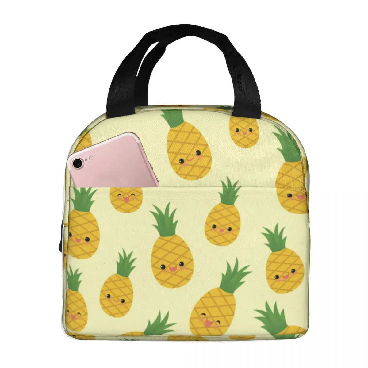Lunch Bag for Men Women Smiling Pineapples Thermal Cooler Portable Picnic Oxford Tote Handbags