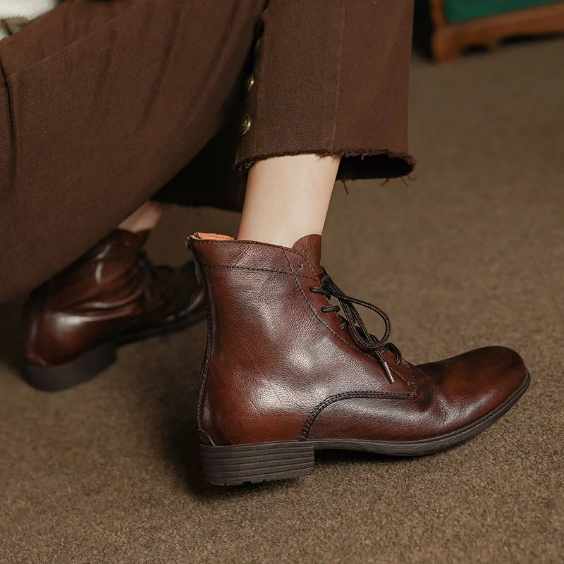 

Женские ботильоны из воловьей кожи, на молнии сзади, с круглым носком