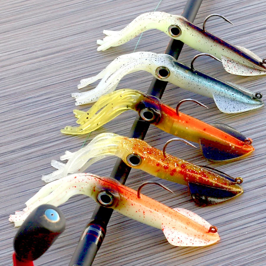 

14cm 36g Octopus Fishing Lure Luminous Squid Skirts Soft Rubber Octopus Lures Trolling Saltwater Bait for Tuna 5PCS