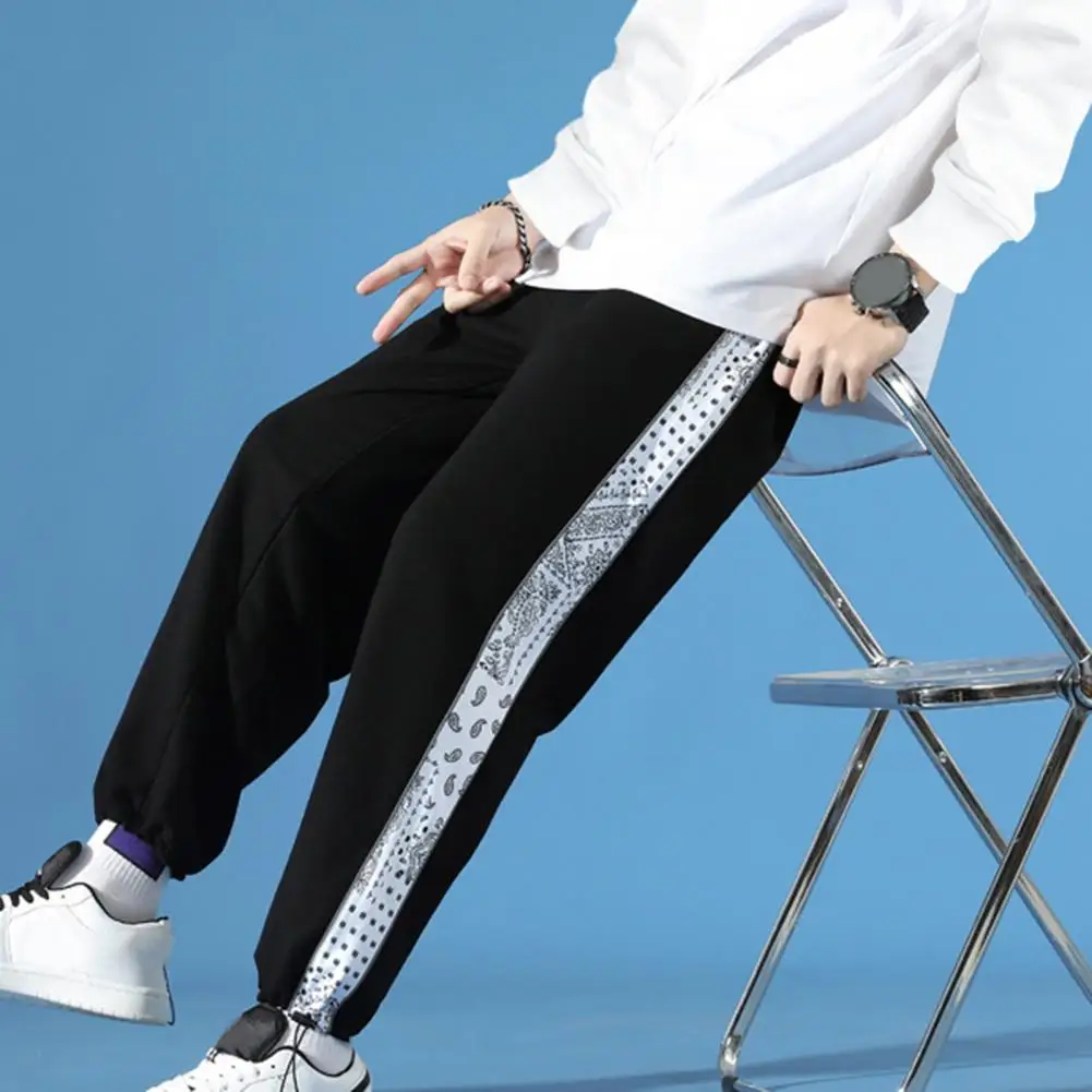 

Autumn Winter Men Pants Wide Leg Cashew Print Sportswear Patchwork Clothes Relaxed Fit Ankle Tied Sweatpants for Daily Wear