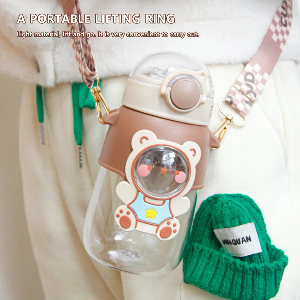 Милая бутылка для воды девочек пластиковая чашка с веревкой 700 мл соломинкой