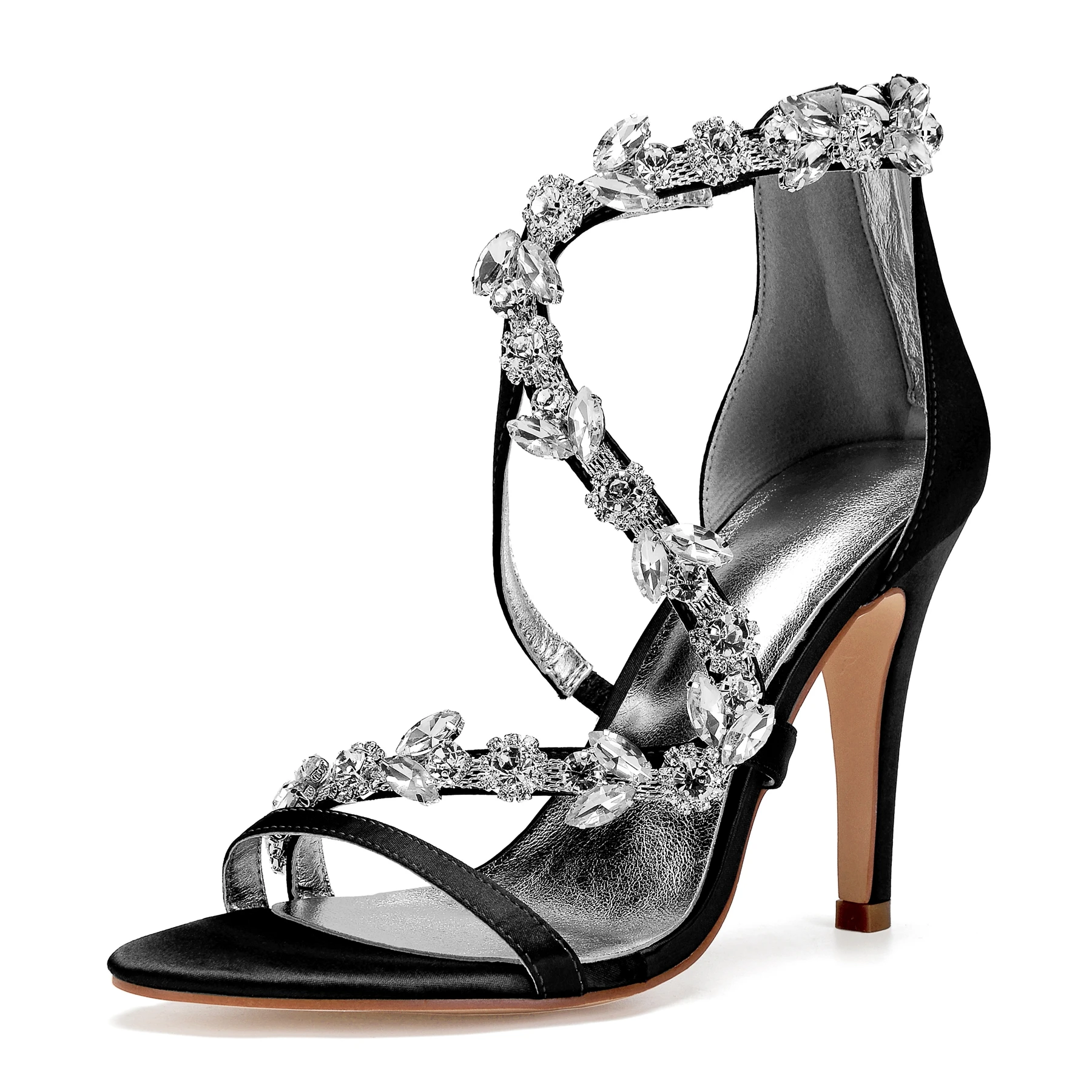 

Sparkly Wedding Shoes Women Open Toe Satin Evening Party Sandals Zipper Back Strap Daily Working High Heels Summer/Autumn