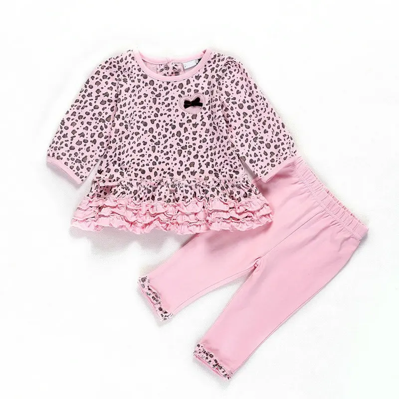 2pcs Baby Girl Outfit Set Spring & Autumn Kids Clothes Cotton Leopard Top Pants Newborn Clothing Set 0-24m