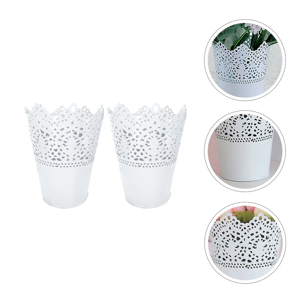 

2 Pcs Tin Flower Bucket Flower Pot Desktop Stand Flower Pot Flowerpot Bonsai Pot Iron Flower Storage Pot