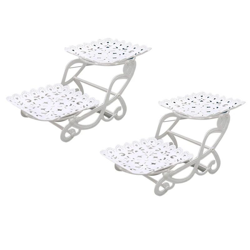 

Новый 2x 2-Ярусный держатель для торта, десерта, поднос для кексов, кондитерских изделий, печенья, держатель для конфет, буфета, держатель для ...