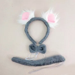 Повязка на голову с медведем коала для вечеринки для взрослых и детей, набор с бантом и хвостом, подарки, аксессуары, плюшевые повязки для волос с животными для косплея, день рождения