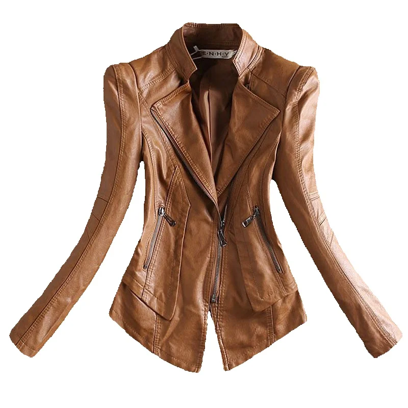 

2023 Spring And Autumn New Short Fashion Leather Jacket Women's Casual Motorcycle Leather Coat Slim Clothing