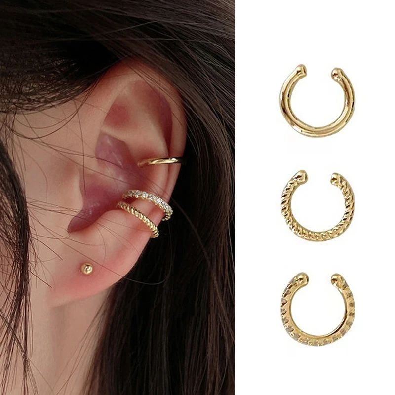 

3pcs/1 Set Clip On Earrings For Women Girls Simple Classic Trendy Popular Korean Earrings Ear Cuff Clip Fashion Jewelry Gifts