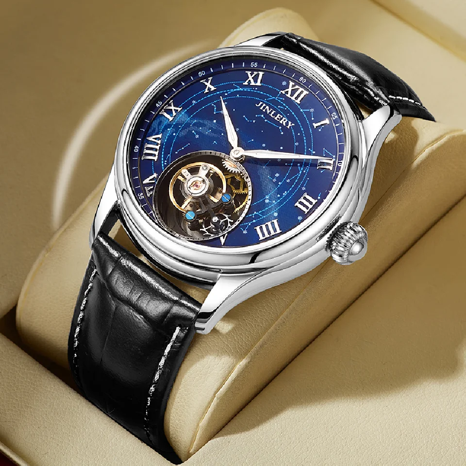

JINLERY Luxury Men Watch Tourbillon Mechanical Wristwatch Hand Wind Stainless Steel Fashion Waterproof Watches Relogio Masculion