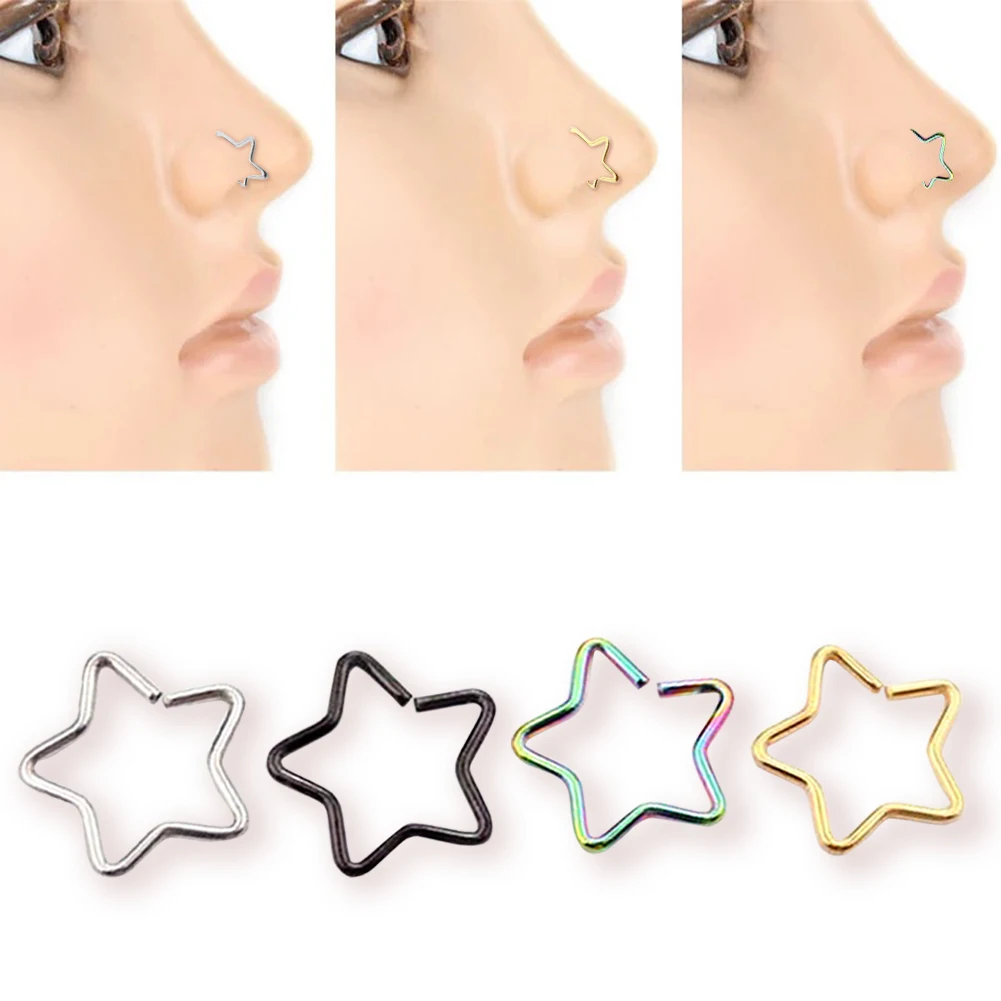 

1PC Star Shape Ear Tragus Helix Cartilage Piercing Surgical Steel Nose Ring Septum Clicker Daith Earring Labret Jewelry
