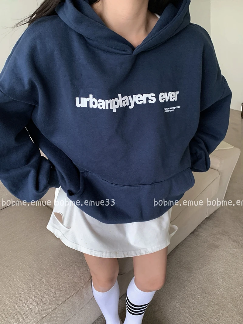 

2012 Women's autumn and winter plus cotton thick mid-length loose letter hooded Sweatshirts