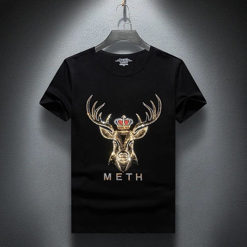 

Laser New 2023 Hot Drilling Summer Short Sleeve T-shirt Large Size 7XL Bottom Shirt Men's Fashion Clothes Drop Ship