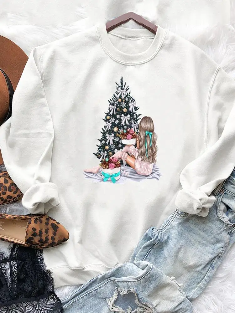 

Watercolor Tree 90s Style Print Merry Christmas Graphic Sweatshirts Pullovers For Women Happy New Year Fashion Female Clothing