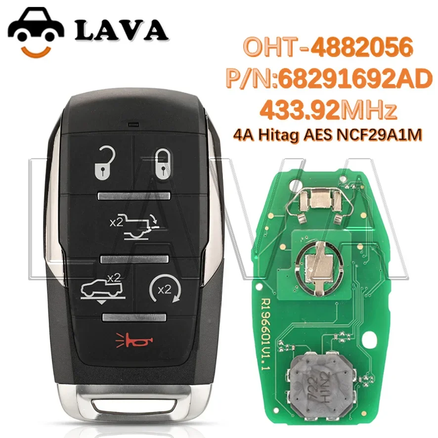 

LAVA OHT- 4882056 Умный пульт дистанционного управления Prox, 433,92 МГц, 4 А, чип для Dodge Ram 1500 Pickup 2019 2020+ 68291692 АД 68291691 АД
