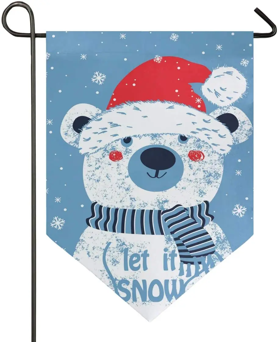 

Winter Funny Bear Garden Flag Double Sided Welcome Outdoor Flag House Yard Flags Garden Decor for Outside Banner for Outside Hou