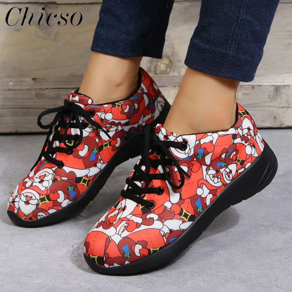 

Women's Shoes For Christmas 2022 New Xmas Ladies Lace Up Casual Shoes 36-45 Large-Sized Walking Running Sport Flats Loafers