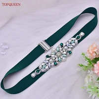 topqueen s443 women elastic belt bridal fashion green rhinestone party evening dresses stretch sash wedding accessory waistband