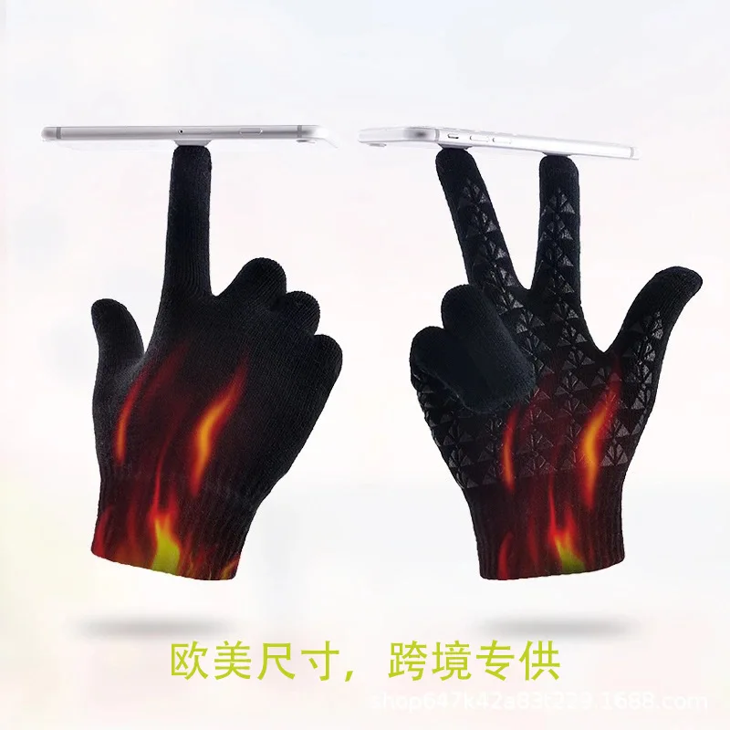 

Вязаные теплые перчатки с пересечением европейских и американских размеров, зимние утолщенные Нескользящие шерстяные перчатки для сенсор...