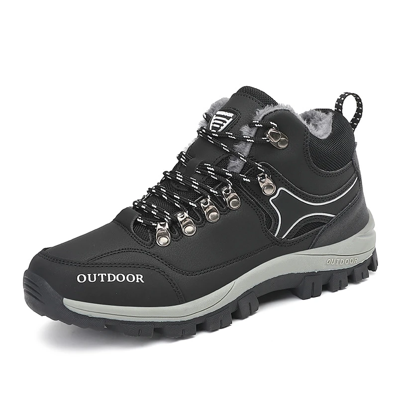

PU Leather Winter Boot Men Non Slip Lace Up Hiking Boots Comfortable Warm Velvet Cotton Shoes Male Outdoor Snow Shoes for Sport