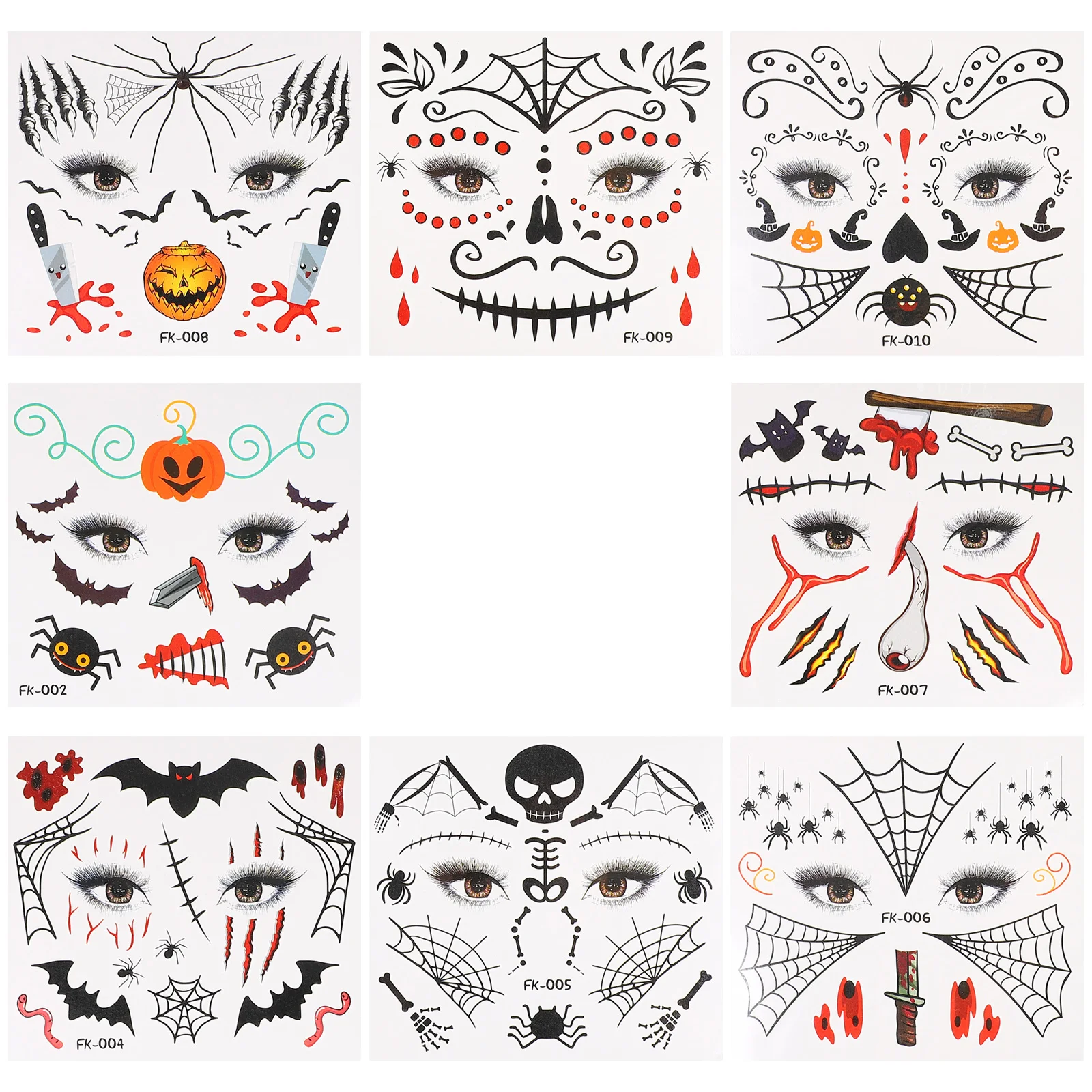 

8 Sheets Halloween Tattoo Stickers Themed Grimace Decals Face Kids Make Disposable Water Transfer Printing Child Kids'