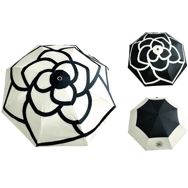 

High Quality Camellia Automatic Umbrella Rain Women Men Folding UV Sun Transparent Sunshade Umbrellas