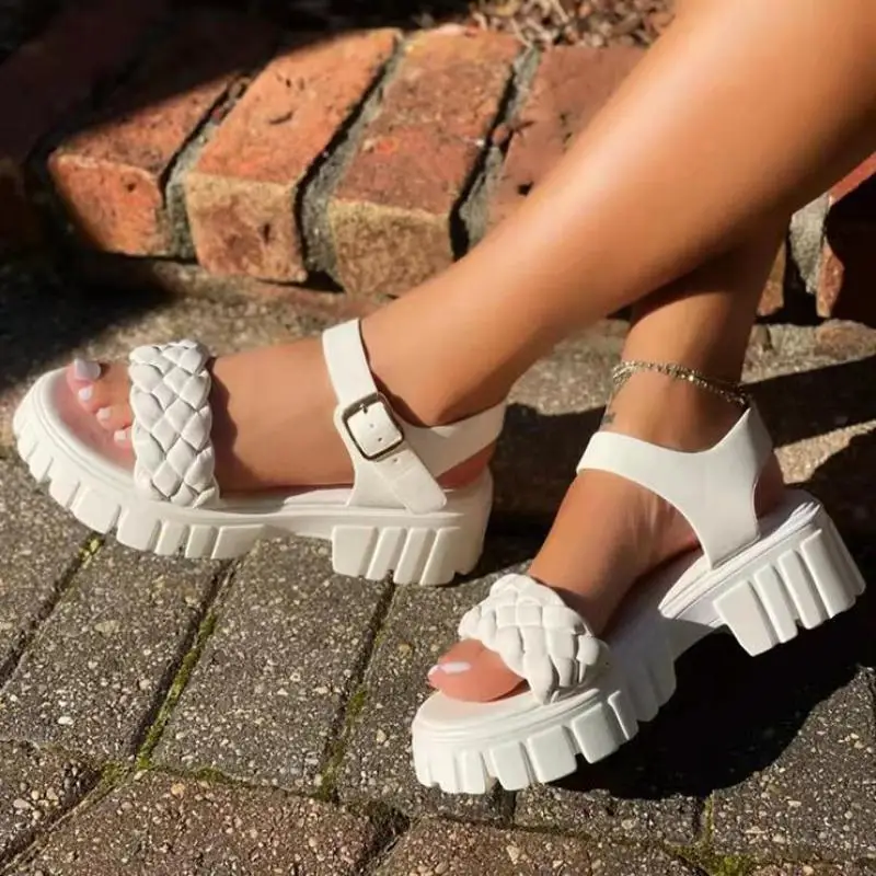 

Summer Women's Sandals Fashion Solid Color Open Toe Shoes Comfortable Outdoor Plus Size Ytmtloy Wave Buckle Strap Zapato Mujer