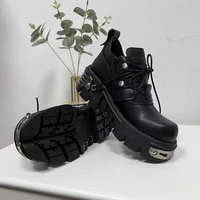 2022 autumn new internet celebrity same style leather shoes design sense niche punk metal platform lace up shoes