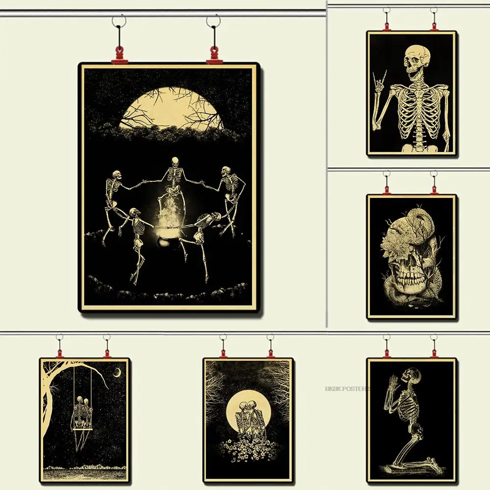 

Skeleton New Bar Poster Streen Fashion Kraft Paper Prints Poster Room Postersand And Home Decoration Poster Nostalgia Posters
