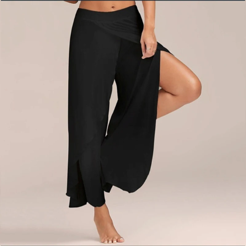 Women Wide Leg Pants Loose Fitness Split Casual Workout Dance Yoga Pants Lady Solid Comfort Gypsy Hippie Aladdin Harem Trousers