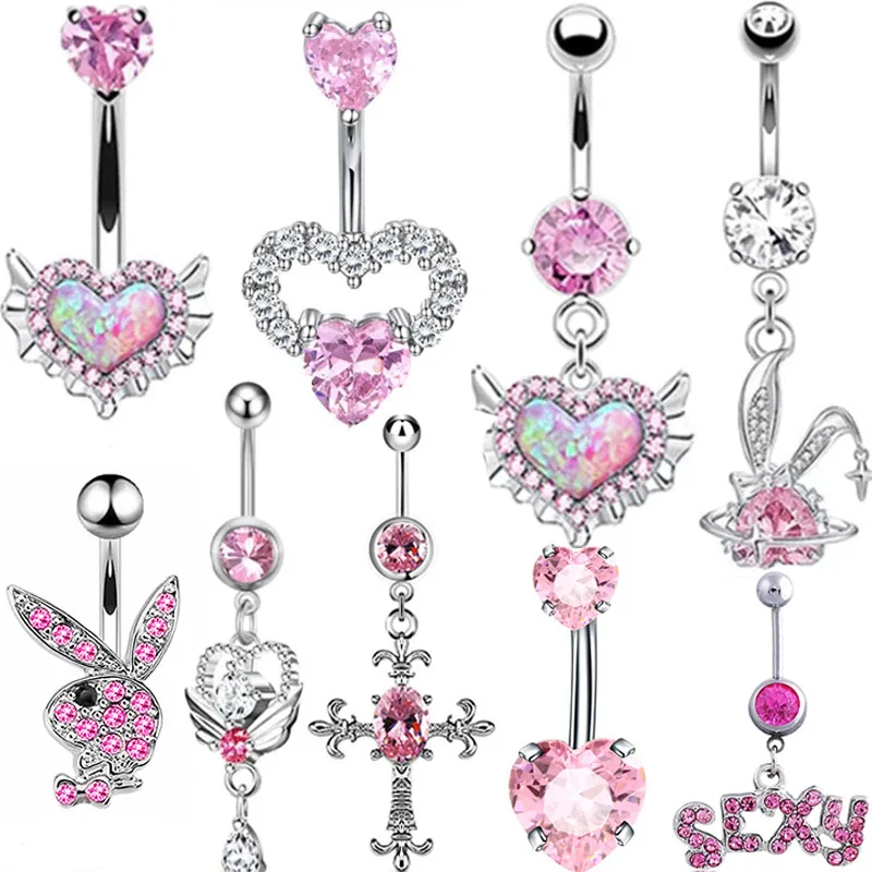 

1PC Butterfly Belly Button Rings Pink 14G Women Fashion Bunny Belly Ring Dangle Cz Heart Navel Piercing Barbell Pircing Ombligo