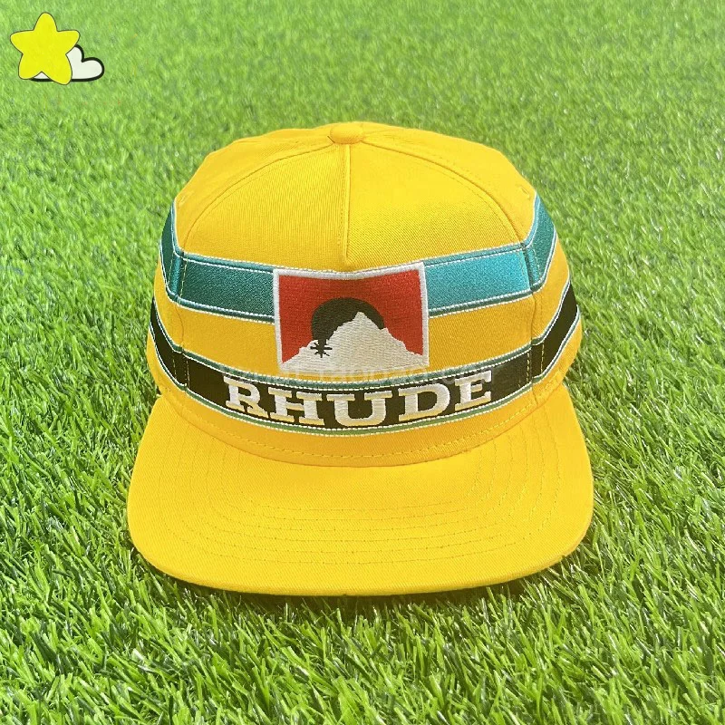 

Adjustable Yellow Classic Summer Sunset Rhude Hat Men Women 1:1 Tags Embroidery LOGO Striped Patch Rhude Baseball Cap