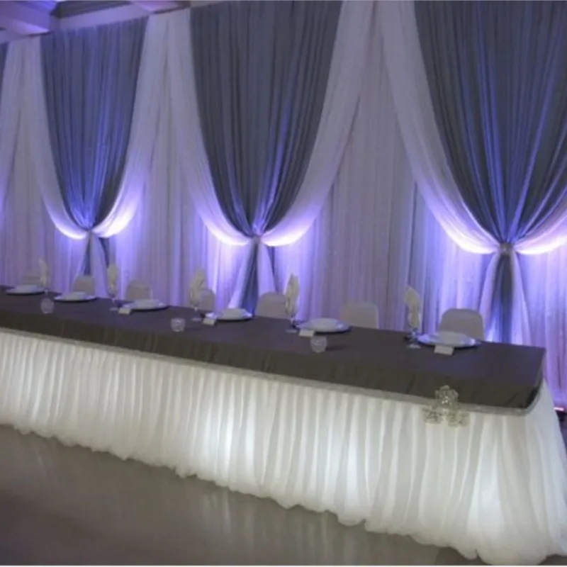 

3M X 6M Ice Silk Wedding Backdrop With Royal Blue Swags Stage Drapes Wedding Decoration