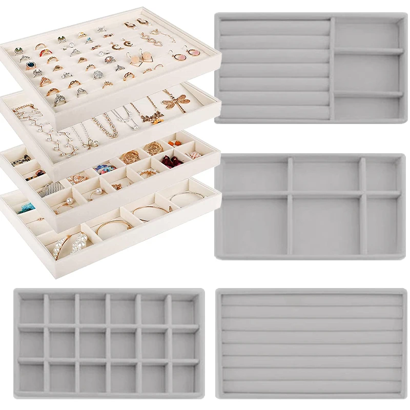 

Velvet Jewelry Display Tray Case Hot Sale Stackable Exquisite Jewellery Storage Holder Boxes Portable Ring Earring Organizer Box