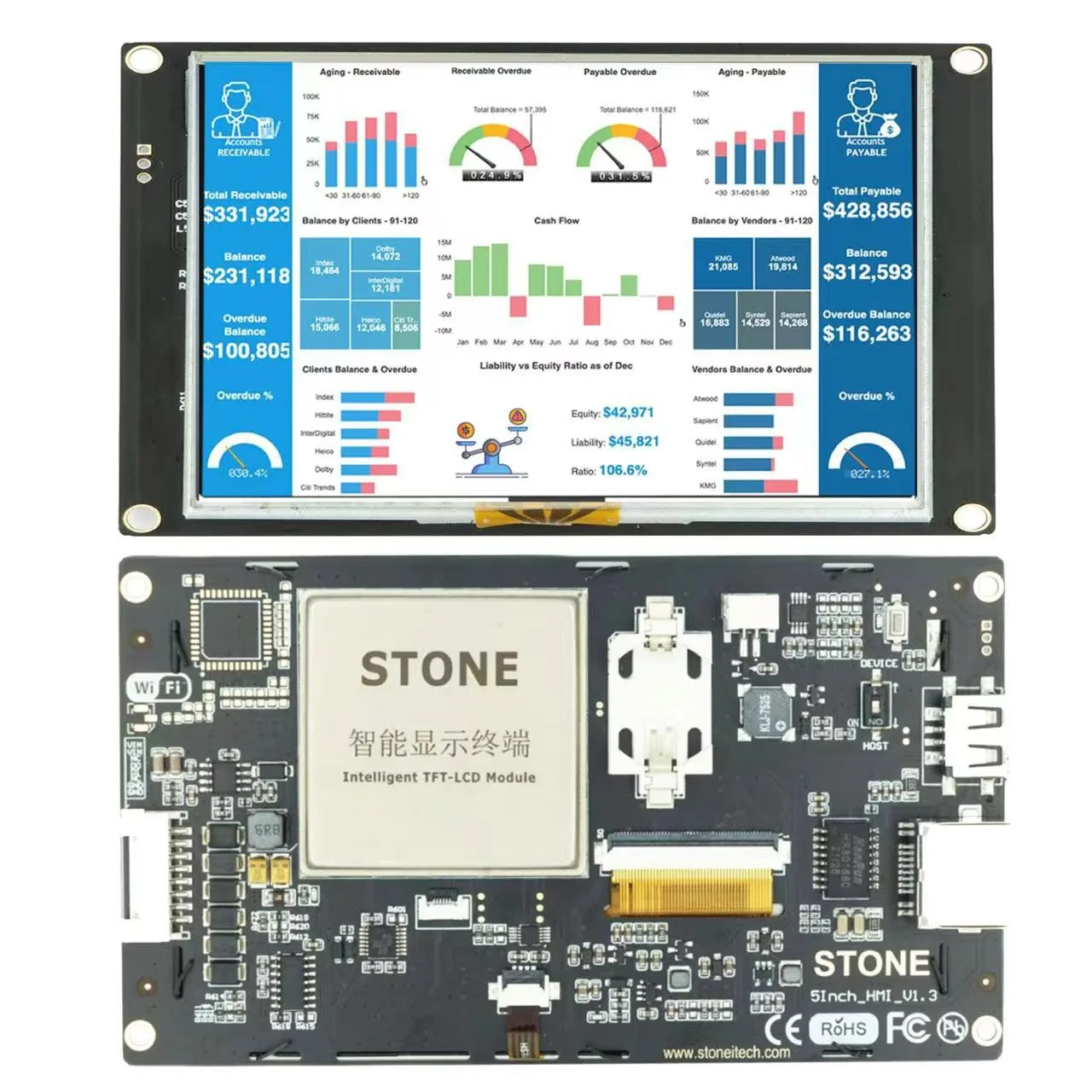 SCBRHMI - 5'' Full-color HMI Intelligent LCD Resistive Touch Display Module Easy To Operate for Basic Programmers