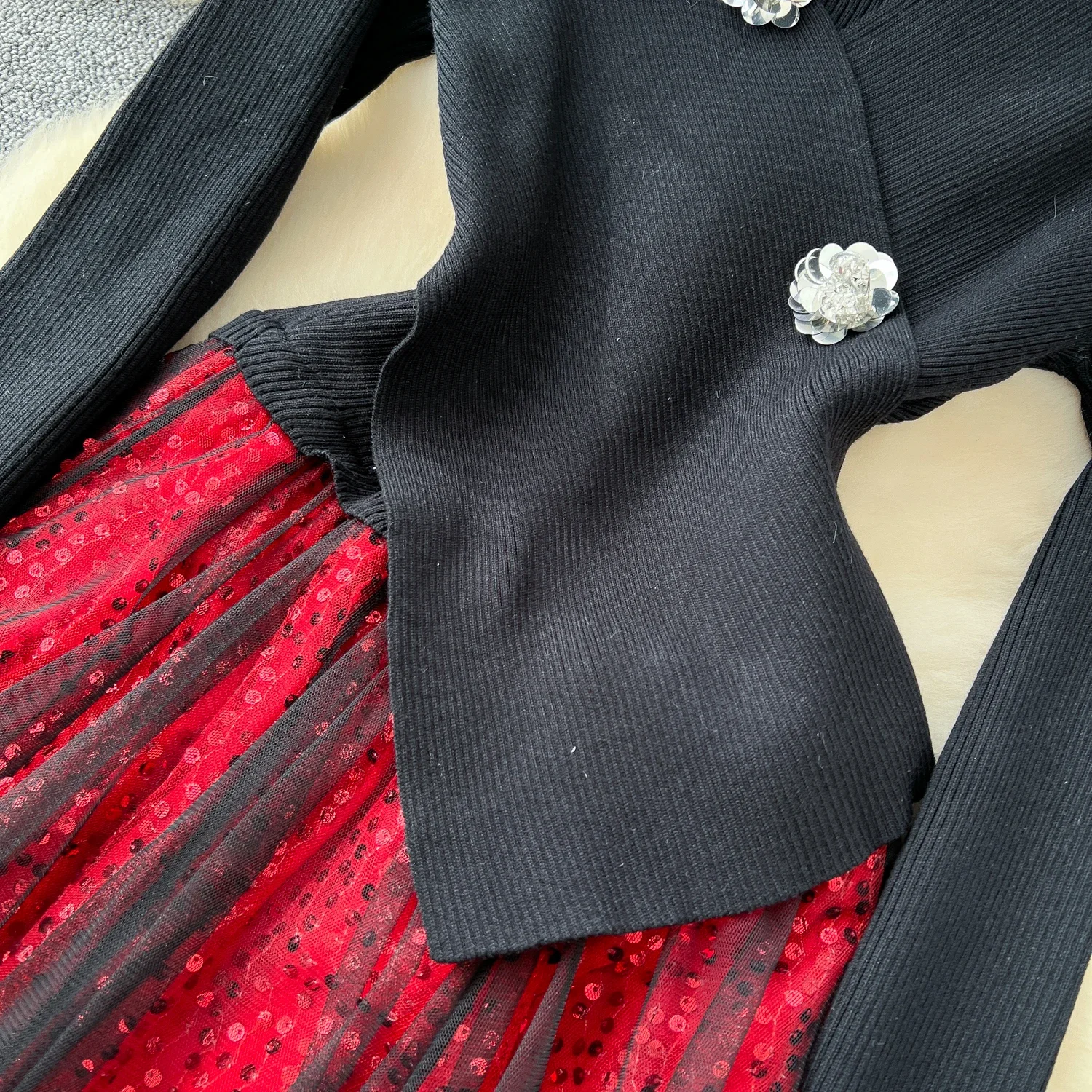 Женское винтажное праздничное платье осень-зима 3D цветок v-образный вырез