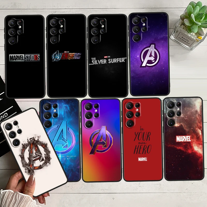 

Marvel Avengers Logo Cool Black Phone Case For Samsung Galaxy S23 S22 S21 S20 FE Ultra Pro Lite S10 S10E S9 Plus 5G Cover Capa