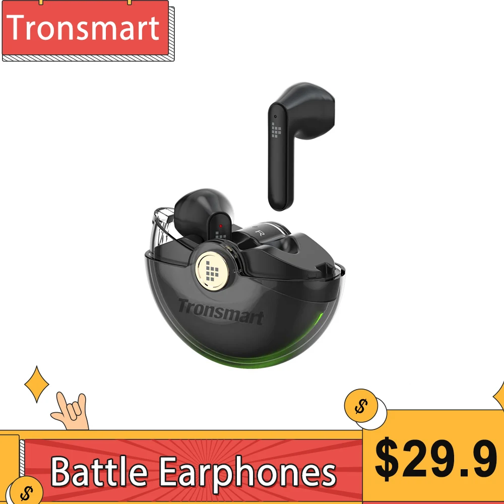 

Игровые беспроводные наушники Tronsmart Battle с Bluetooth 5,0, гарнитура с эффектом освещения и микрофоном, объемная стерео гарнитура
