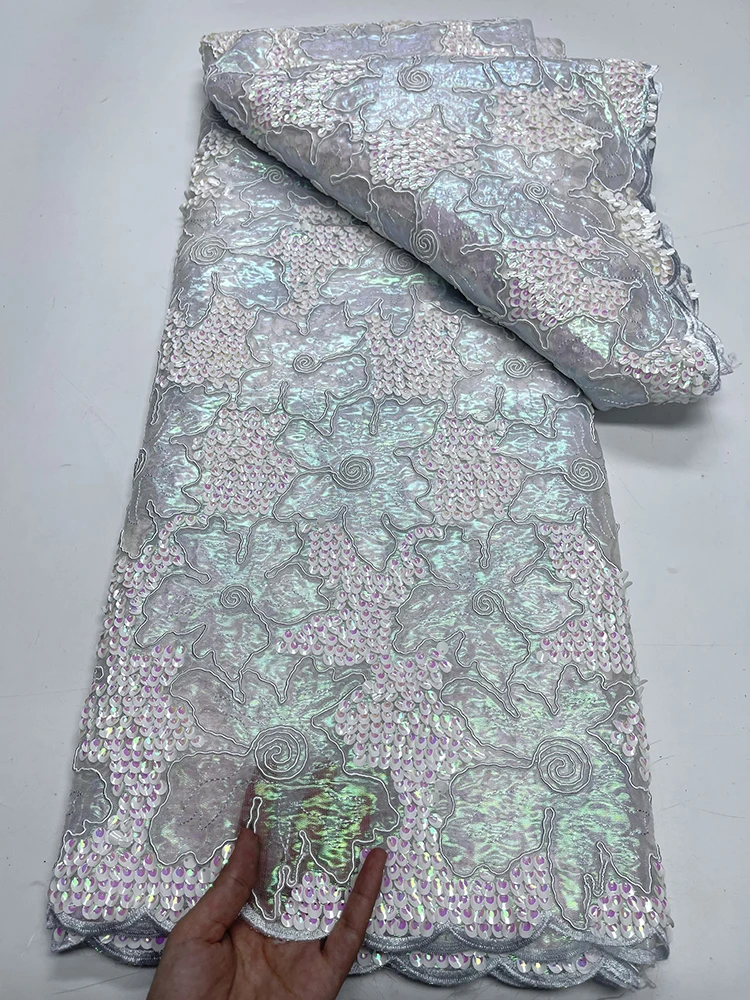 

Новейшая африканская белая кружевная ткань с блестками 2023 Высококачественная вышивка нигерийская французская органза кружевной материал для свадебного шитья