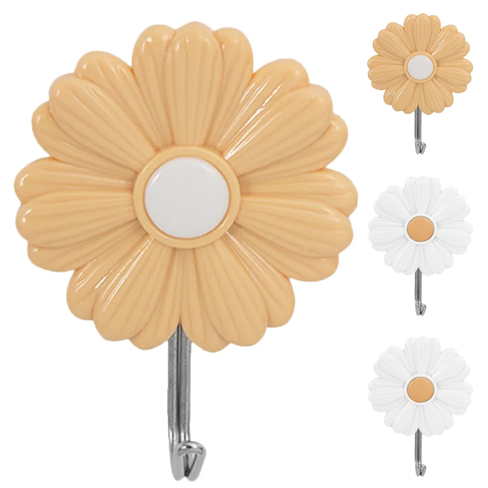 

4 Pcs Daisy Sticky Hook Backpack Hanger Wall Kids Coat Decorative Clothes Rack Towel Bathroom Small Hooks Child Hangers