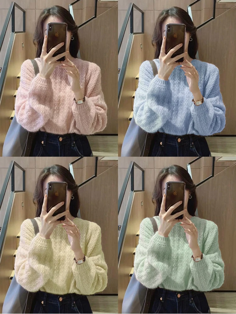 Однотонный свитер из мохера Idle Sle Young женский осенне-зимний вязаный топ в стиле