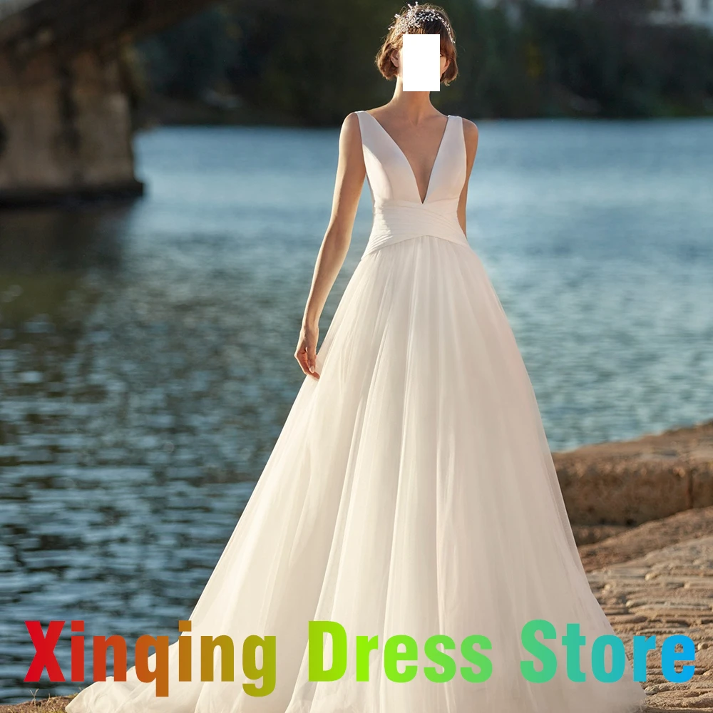 Свадебное платье HUISONG белое без рукавов