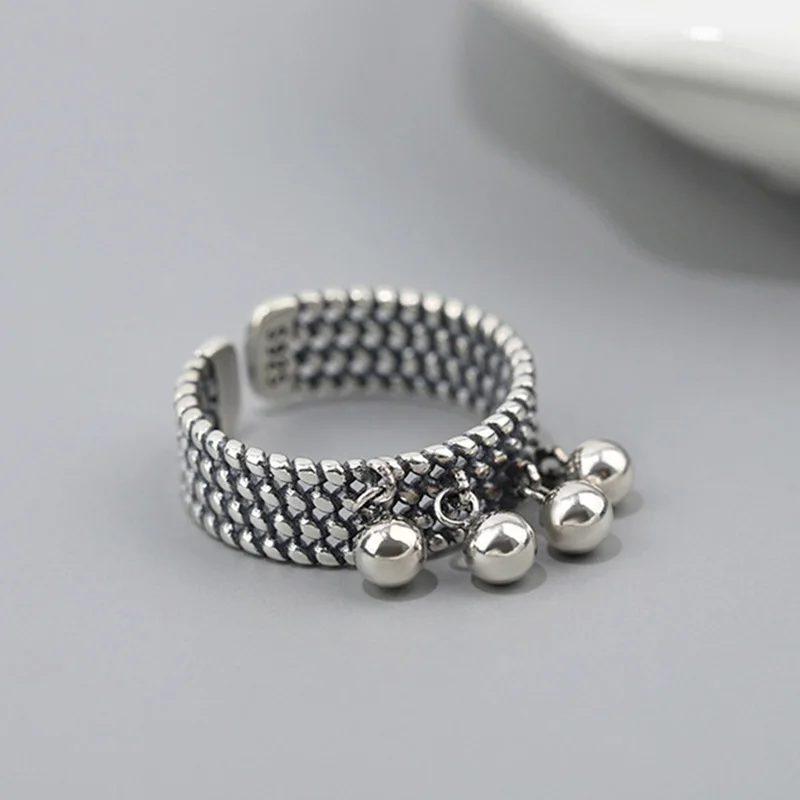 

Vintage Punk Silver Color Rings New Trendy Creative Beads Pendant Tassel Geometric Party Jewelry Gifts for Women