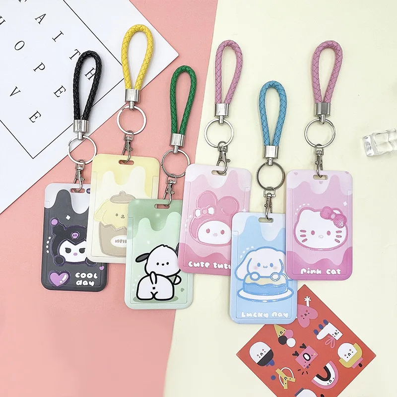 

2023 Sanrio Cute Cartoon Hello Kitty Card Cover Anime Student Girls ID Holders Boys Credential Holders Keychain Credit Card Case