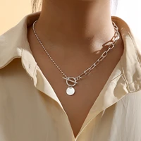 new fashion simple punk necklace stainless steel disc pendant all match necklace female personality trend hip hop jewelry gift