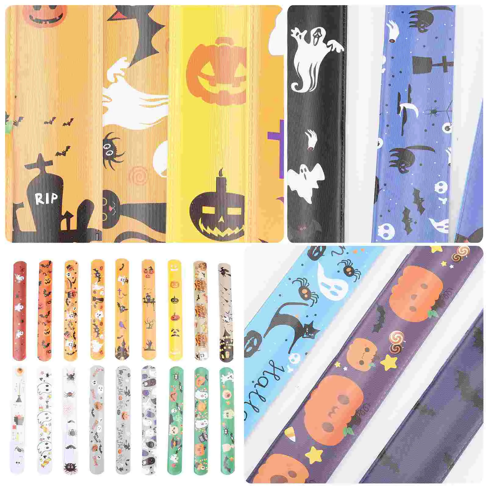 

50pcs Slap Bracelets Pumpkin Spider Bat Snap Bracelets Kids Snap Wristbands Party Wristband Kids Slap ( )