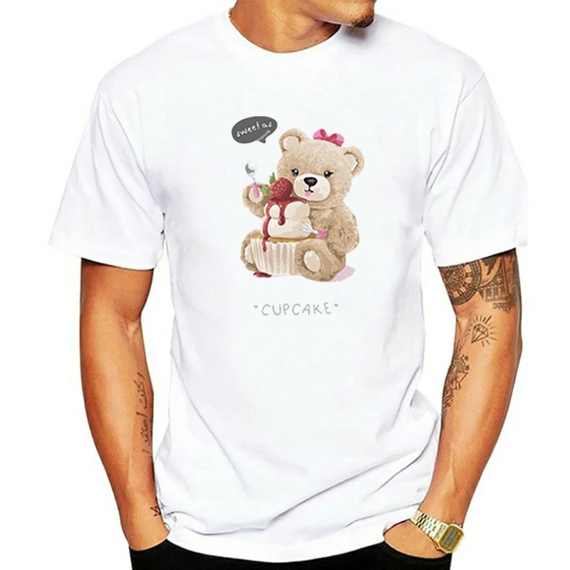 

Sweet And Versatile 90s Women'S Fun Little Bear Printed White T-Shirt Women'S Casual Short Sleeved Cartoon Pattern Summer T-Shir
