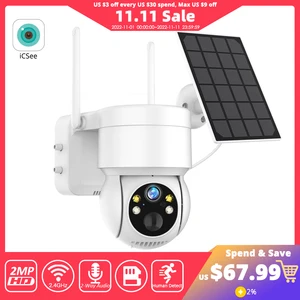 2MP WiFi PTZ Camera Outdoor Wireless Solar IP Cameras 1080P HD Built-in Battery Video Security Surveillance Cloud iCSee